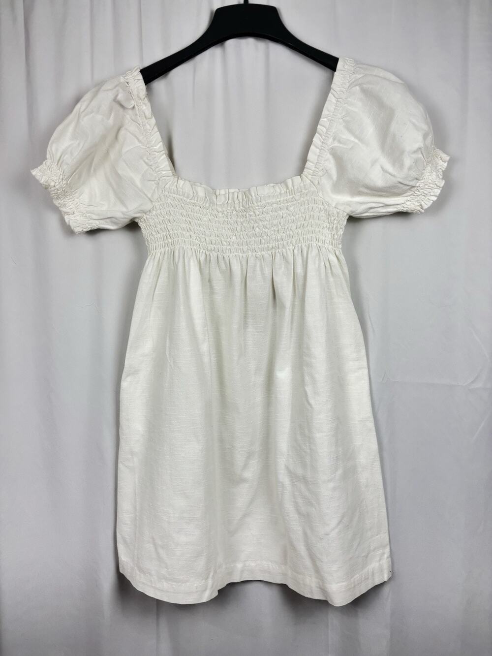 NWT $178 Faherty Organic Cotton Smocked Short Sleeve Ramona Dress White Small